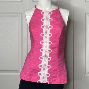 LILLY PULITZER Hot Pink Annabelle Top Sz 2 EUC!